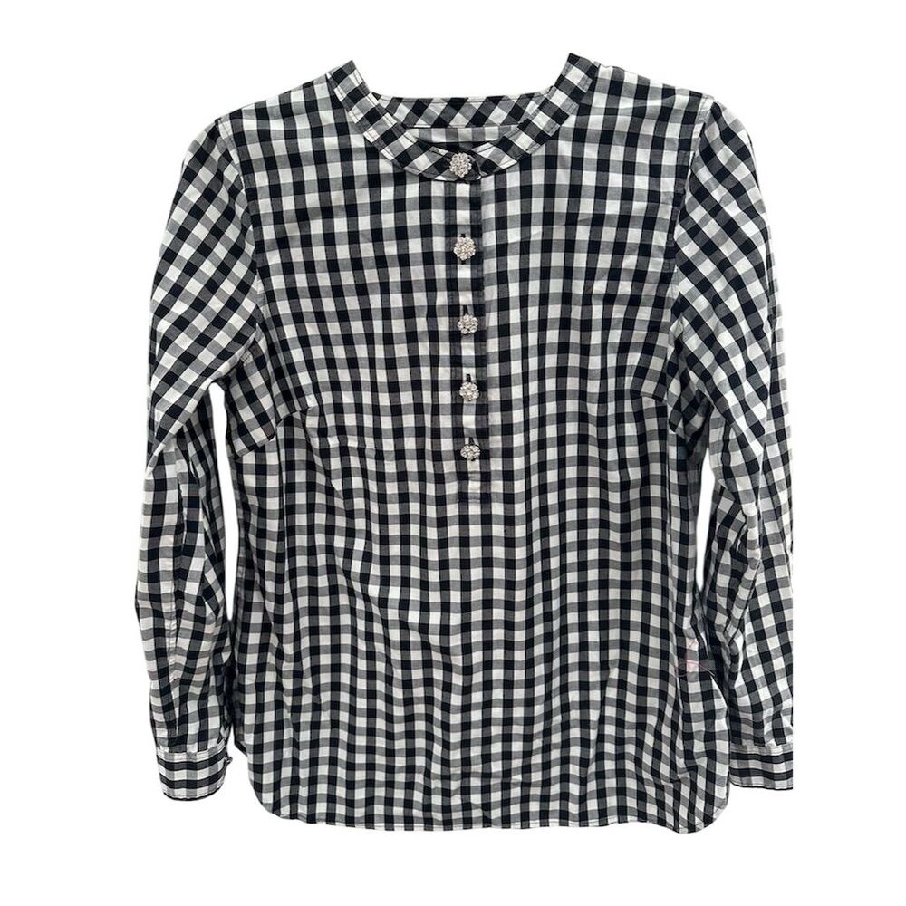 Talbots Women's gingham popover Top Blouse Black & White Size S AK104